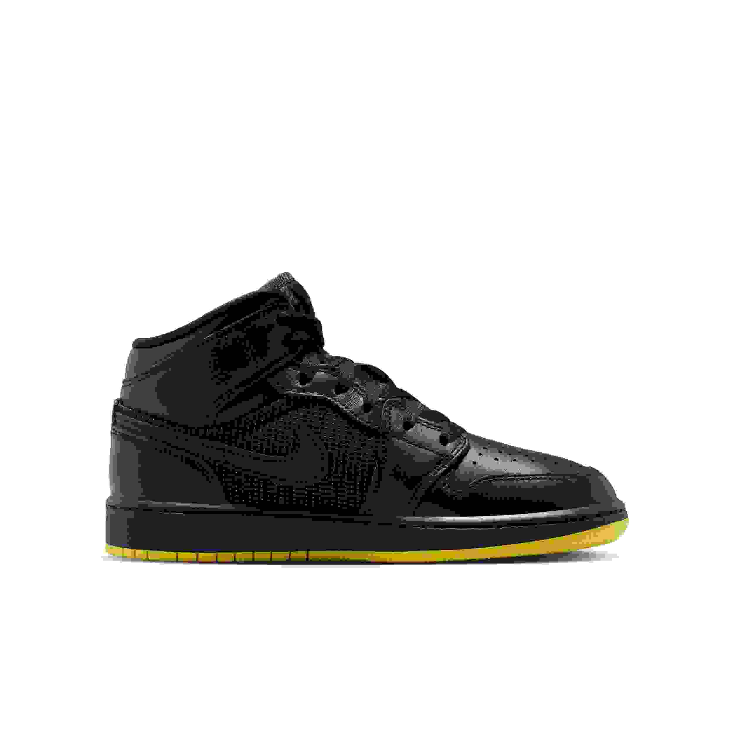 Jordan 1 Mid SE Grade School Boys' "Black/Opti Yellow/Silver" Shoe